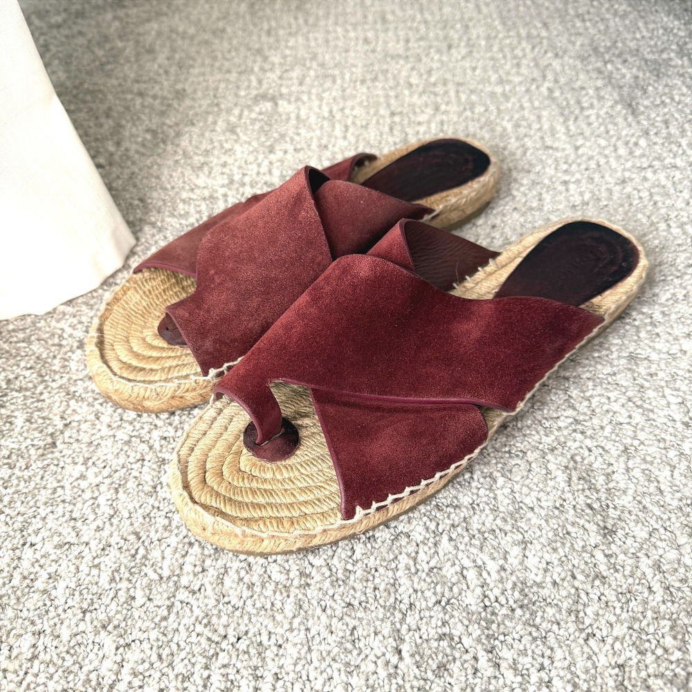 Vince Suede Espadrille Criss Cross Strap Slip On‎ Slides Sandals Size 8 M Maroon